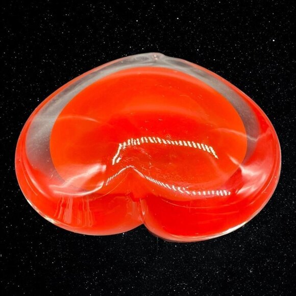 Art Glass Cased Clear Red Heart Shaped Paperweight Figurine 1”T 3”W - Picture 6 of 10
